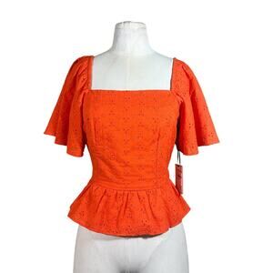 NWT 1.STATE Eyelet Peplum Bow Flutter Sleeve Crop Top